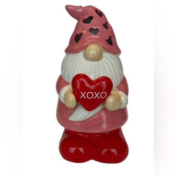CERAMIC VALENTINE GNOME, LIGHTED - Picture 1 of 7